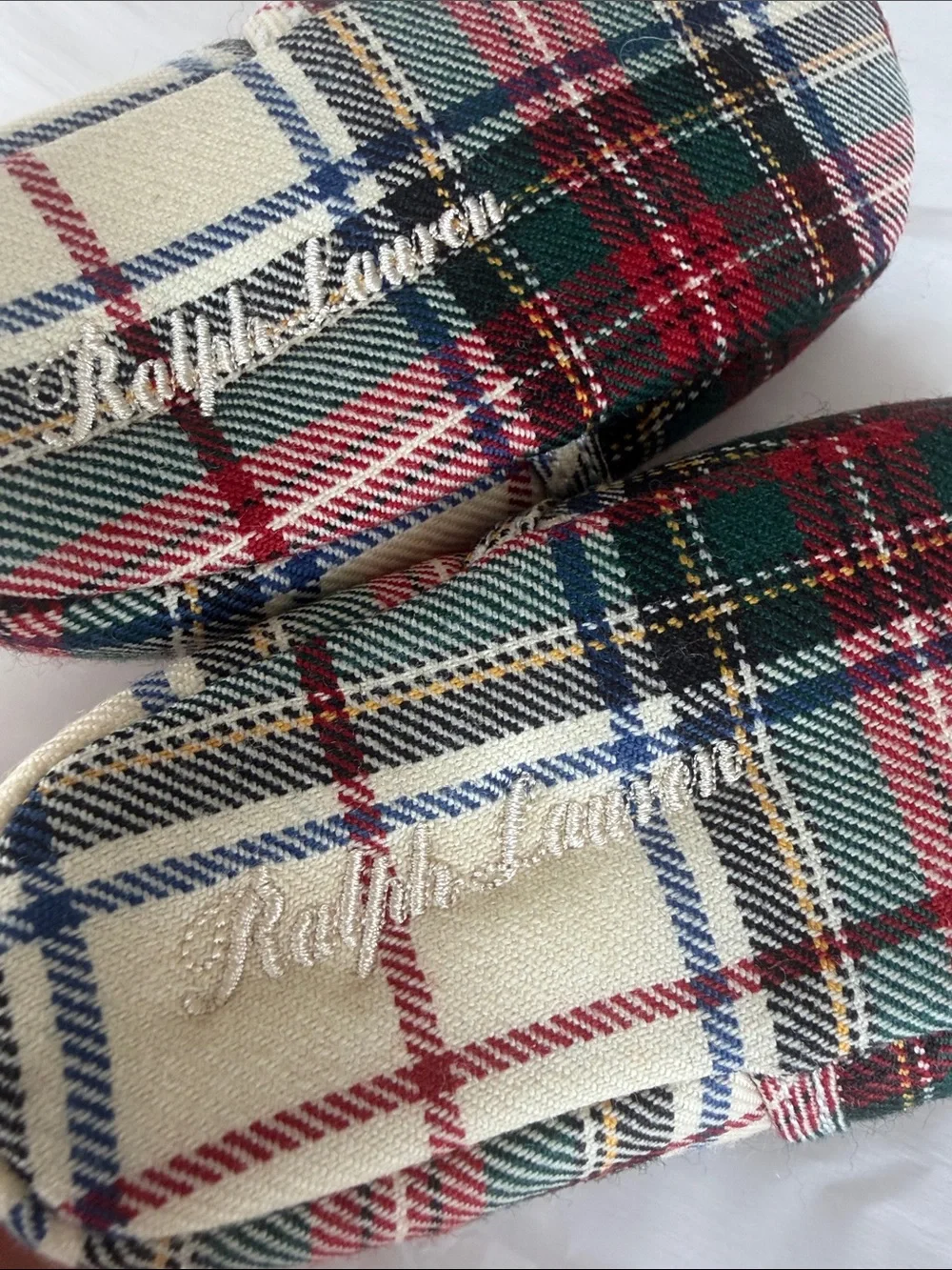 Never worn Ralph Lauren Kids Tartan Slip-On Moccasins in Red, Green, Navy